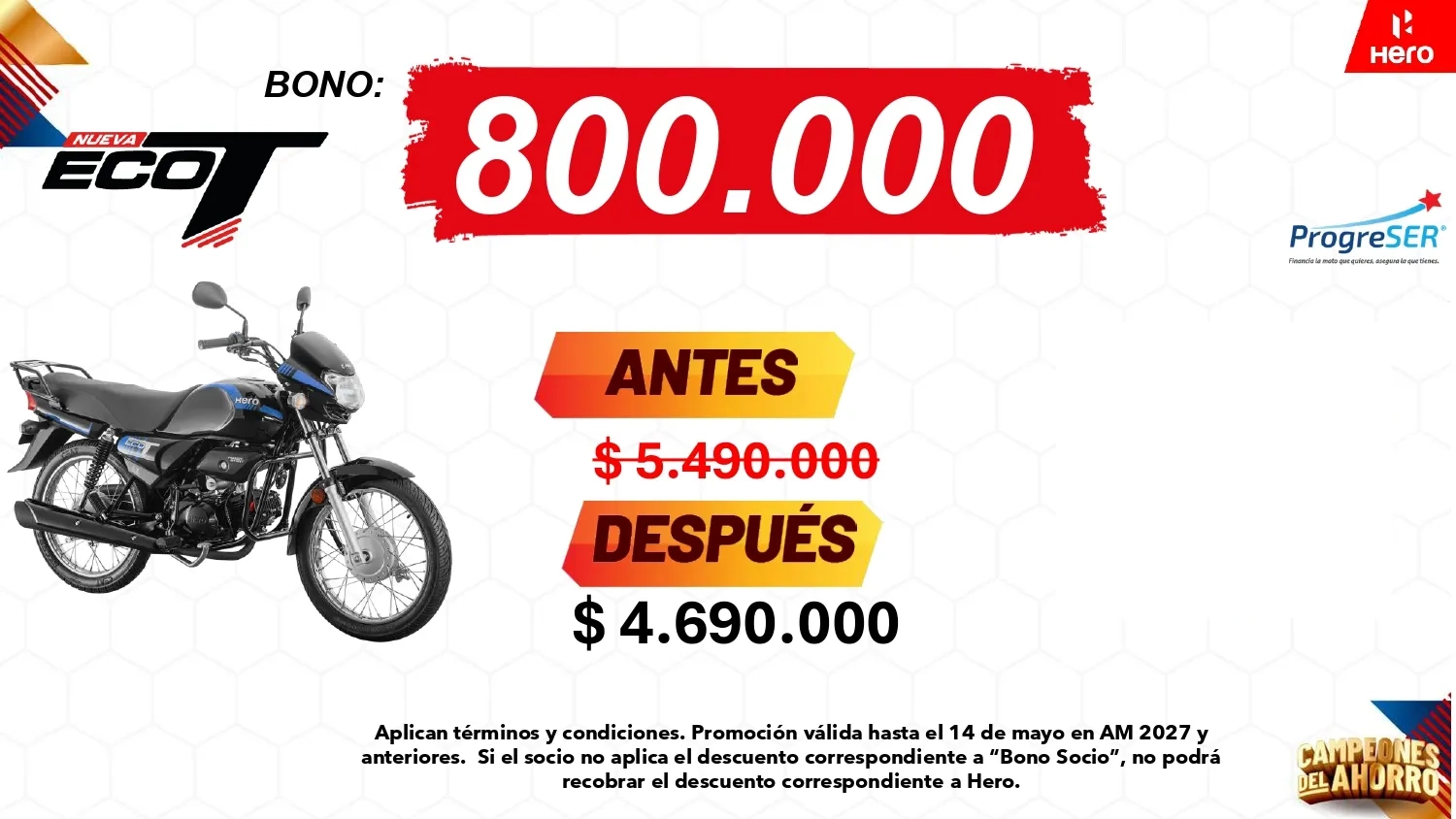 Promocion Hero ECO T con bono de $800.000