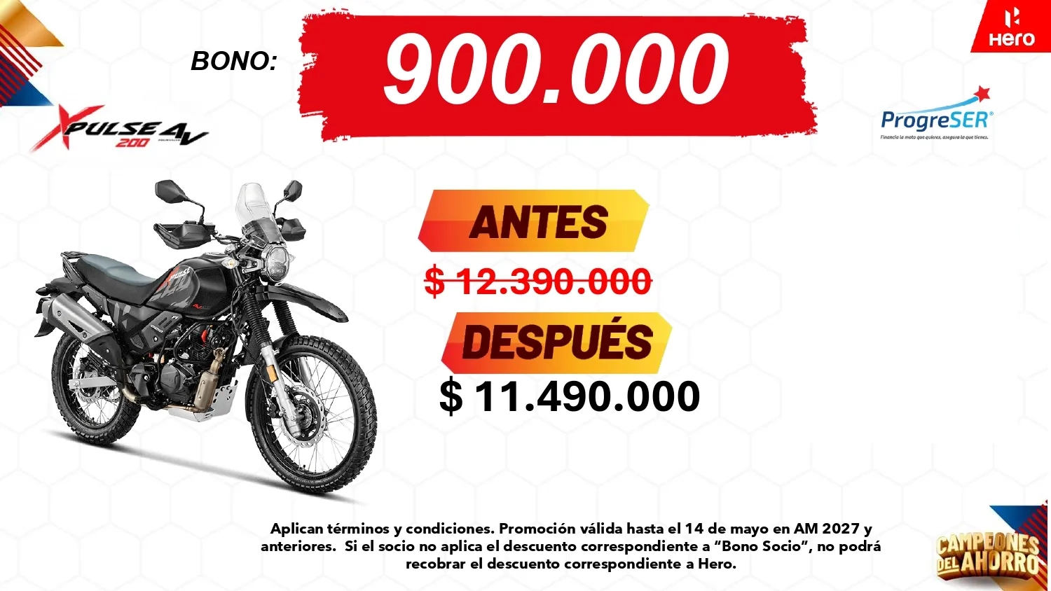 Promocion Hero HUNK 160 4V con bono de $800.000