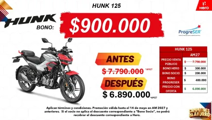 Promocion Hero HUNK 125 con bono de $900.000